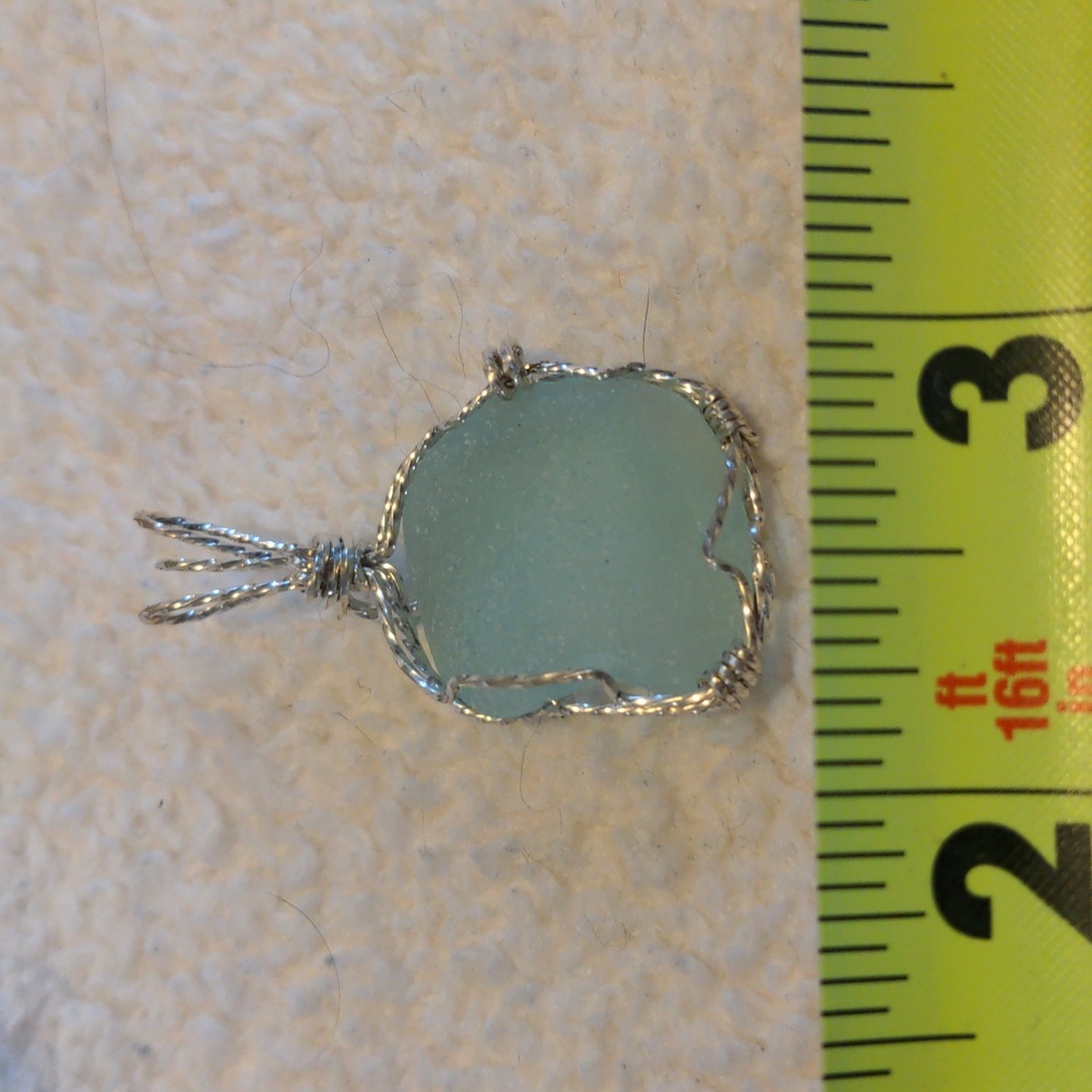 Sterling Silver Wrapped Sea Glass Sea Mist Pendant Cape Cod - Picture 4 of 5